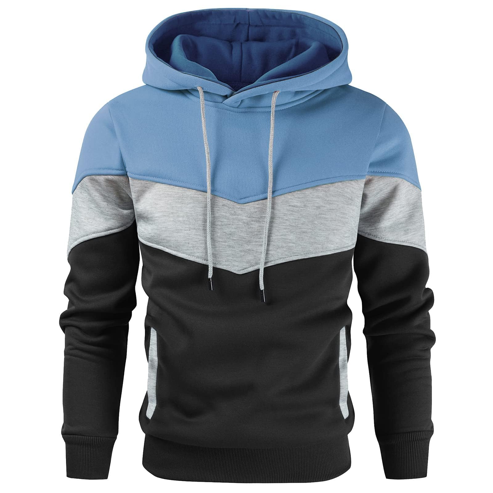 Men's Novelty Color Block Pullover Fleece Hoodie Casual Sweatshirt
