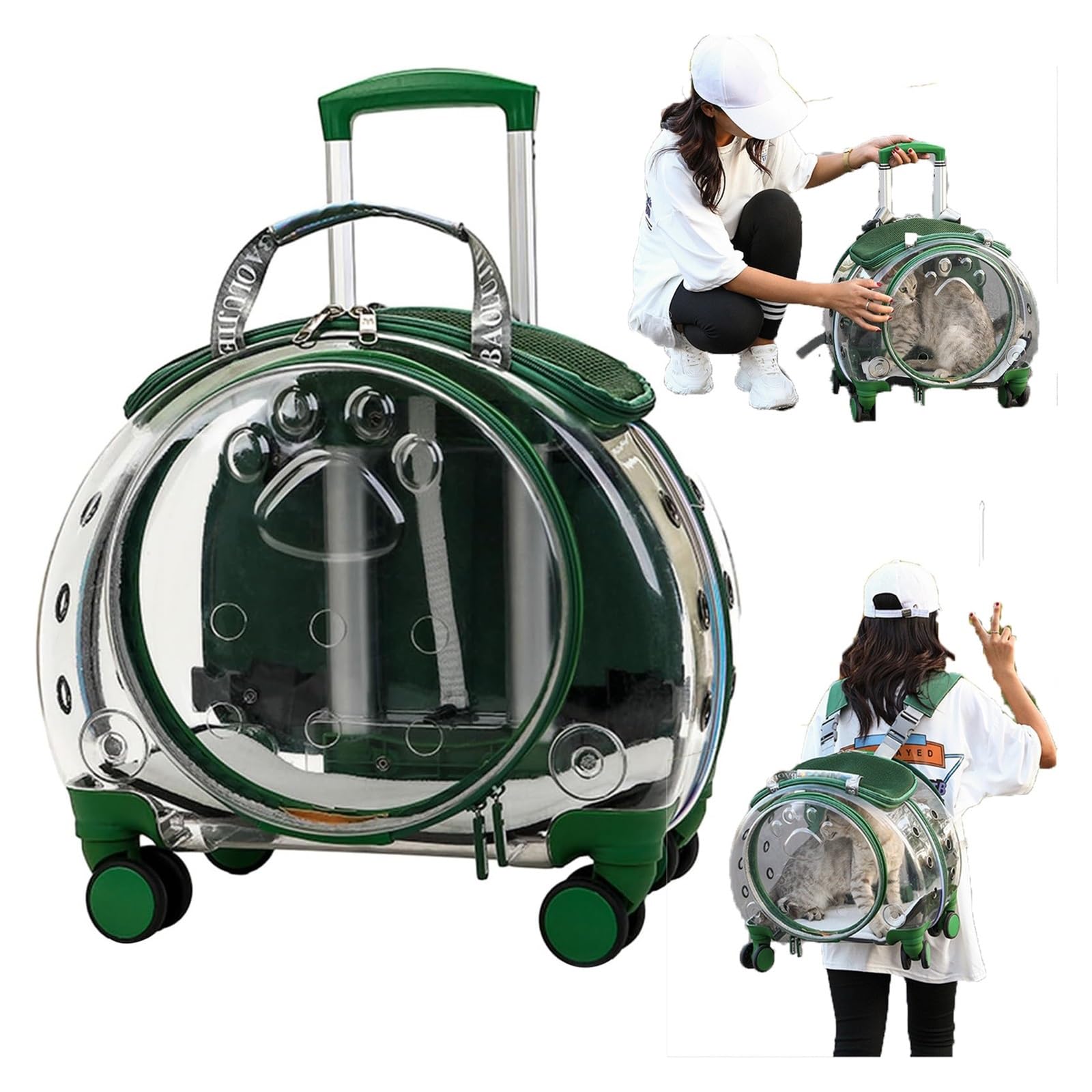 Zaino trolley per animali domestici, con finestra trasparente, con fori di ventilazione, passeggino portatile da viaggio per cani e gatti di piccola taglia, comodo trasportino con ruote