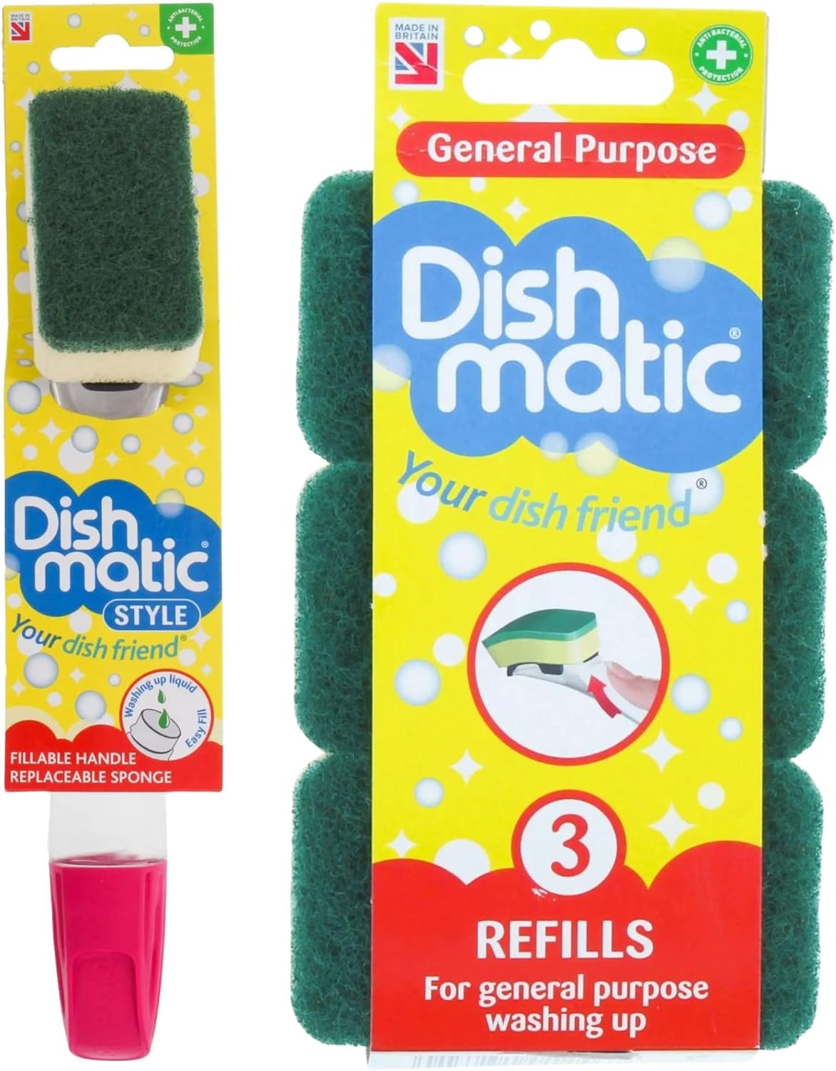 Dishmatic Washing Up Sponge Head with Fillable Liquid Dispensing Handle