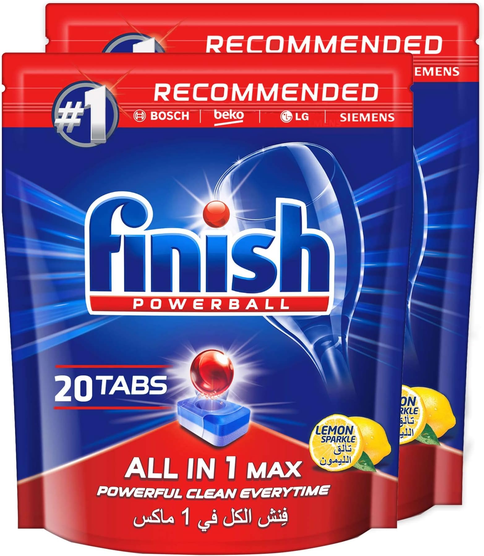 Finish Dishwasher Detergent All In One Tablets Lemon, 2X20 Tabs (Pack Of 2)