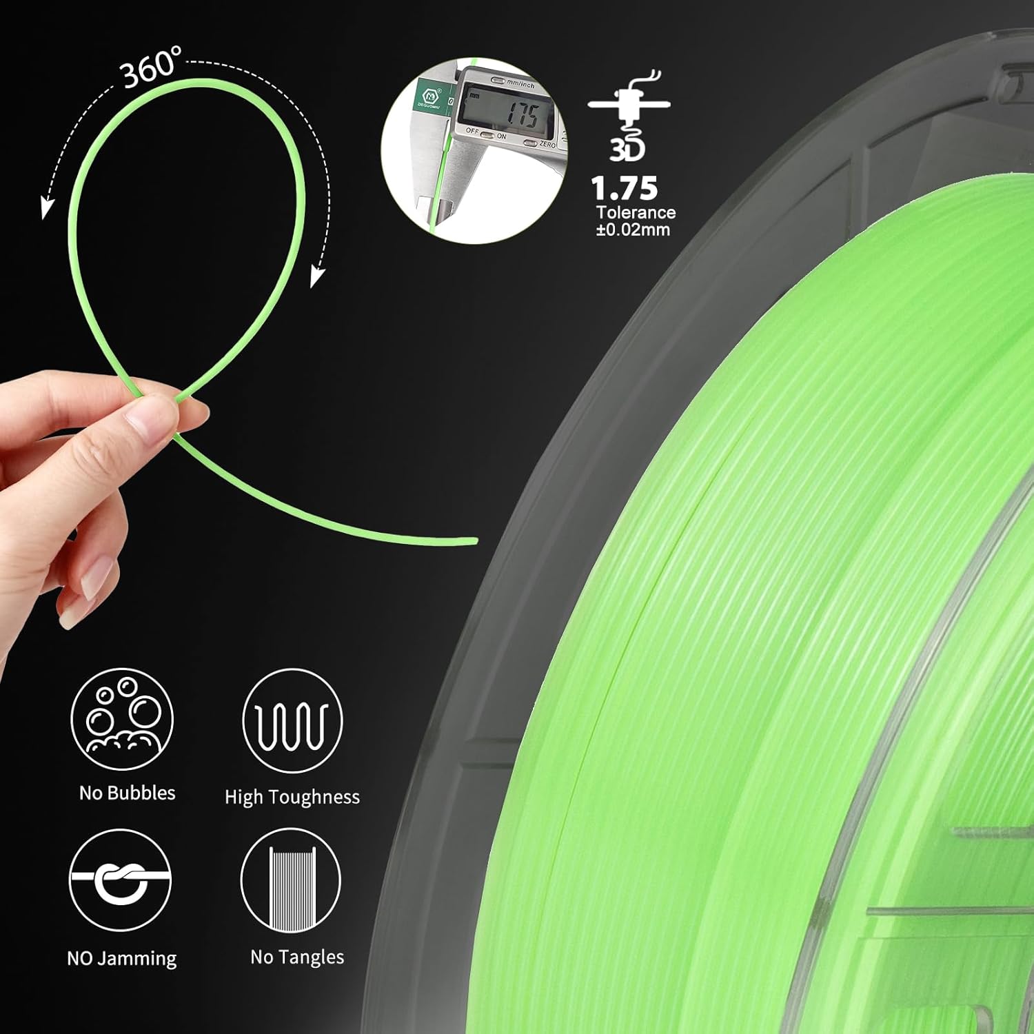 iSANMATE Glow in The Dark PETG Filament, Green Luminous Filament 1.75mm, Easy to Print PETG Filament, Ideal for Halloween, Christmas & Fall Pumpkin Decorations, 1KG/Spool - Image 2