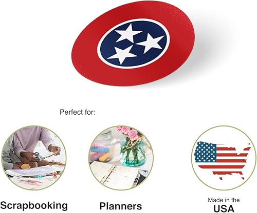 Miniatura 2 de Calcomanías de vinilo con la bandera del estado de Tennessee, 1 pulgada, redondas, dos hojas, 50 piezas en total, logotipo de niños, TN Scrapbook