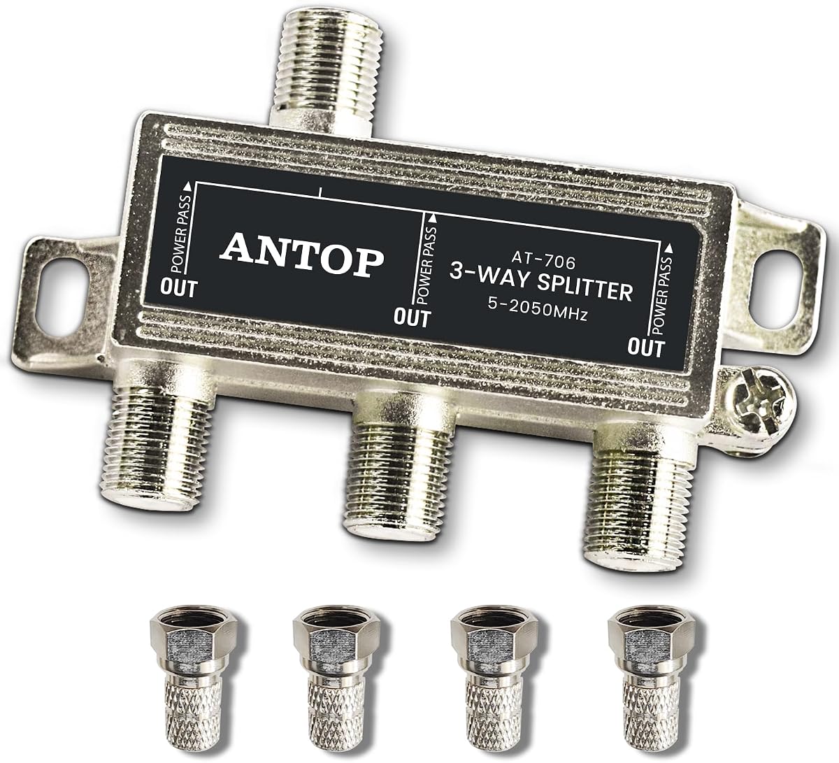3 Way TV Signal Splitter,ANTOP Digital Coax Cable Splitter 2GHz- 5-2050MHz High Performance for Satellite/Cable TV Antenna