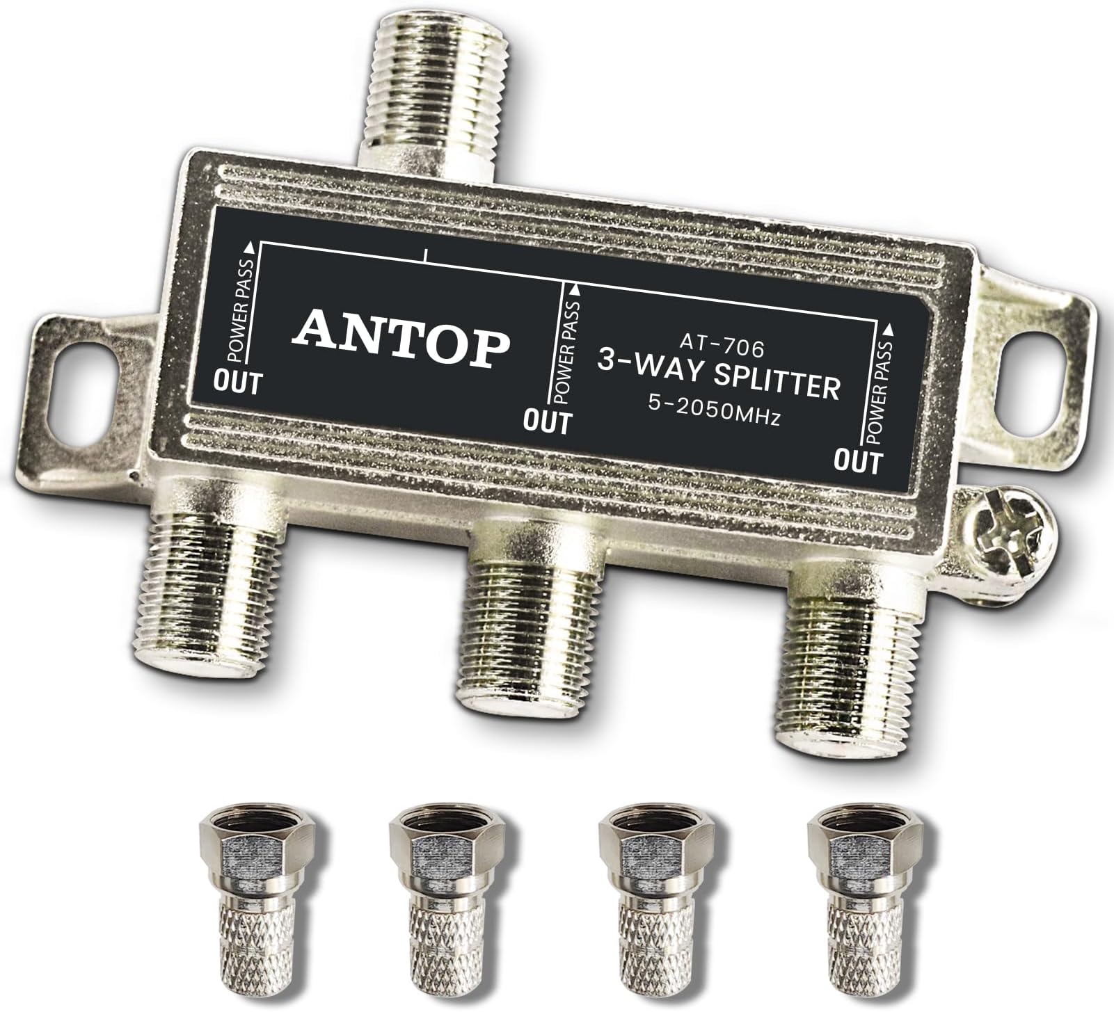 3 Way TV Signal Splitter,ANTOP Digital Coax Cable Splitter 2GHz- 5-2050MHz High Performance for Satellite/Cable TV Antenna