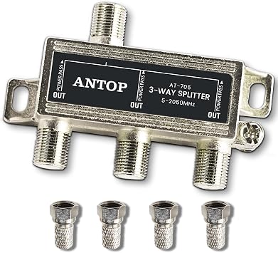 3 Way TV Signal Splitter,ANTOP Digital Coax Cable Splitter 2GHz- 5-2050MHz High Performance for Satellite/Cable TV Antenna