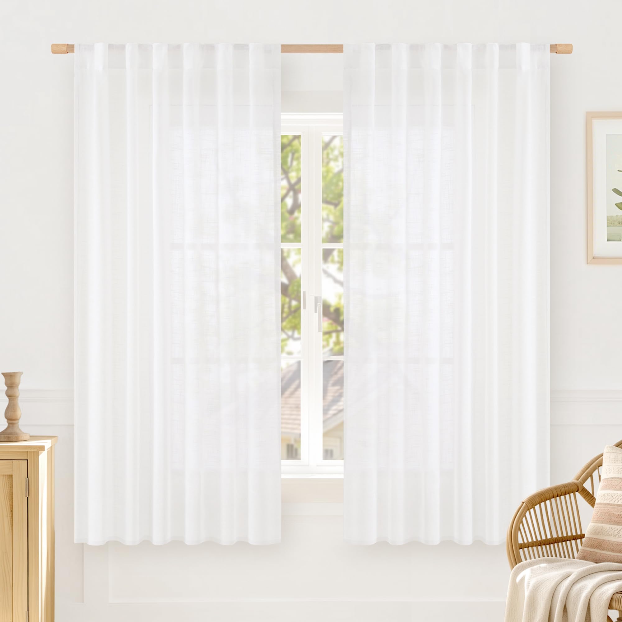 LAMIT Natural Linen Semi Sheer Curtains 84 Inches Long 2 Panels, Living Room Linen Textured Light Filtering Drapes Back Tab and Rod Pocket Neutral Window Panels for Bedroom/Sliding Door, 52 x 84 Inch — view 28