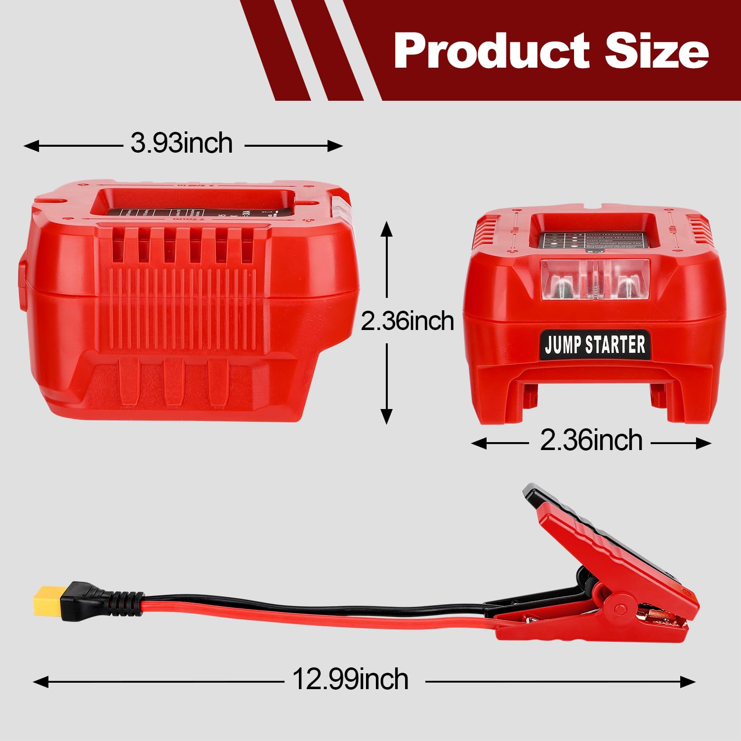 Choerinton Adaptateur de démarrage de voiture pour batterie Milwaukee M18 18 V, booster de batterie automobile avec pinces de câble de démarrage 13,5 V, démarreur d'urgence de voiture (batterie non