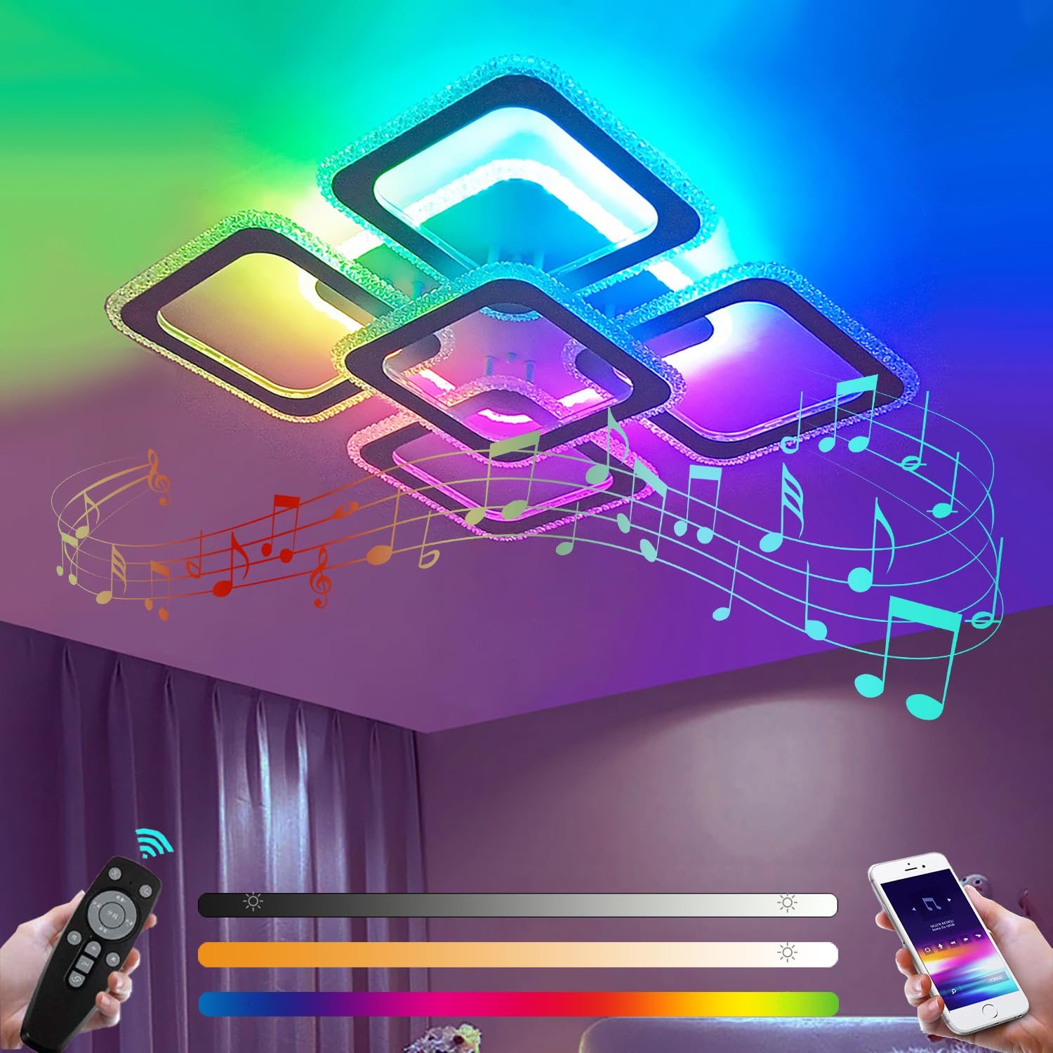 KZT Lampada da soffitto con musica a LED lampada da soggiorno dimmerabile RGB cambia colore lampada da soffitto con telecomando e controllo app moderna camere da letto illuminazione