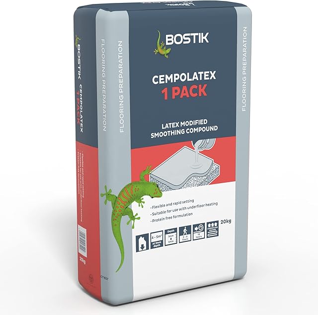 Bostik Cempolatex 1 Pack, Latex Modified Floor Smoothing Compound, Colour: Grey, 20kg