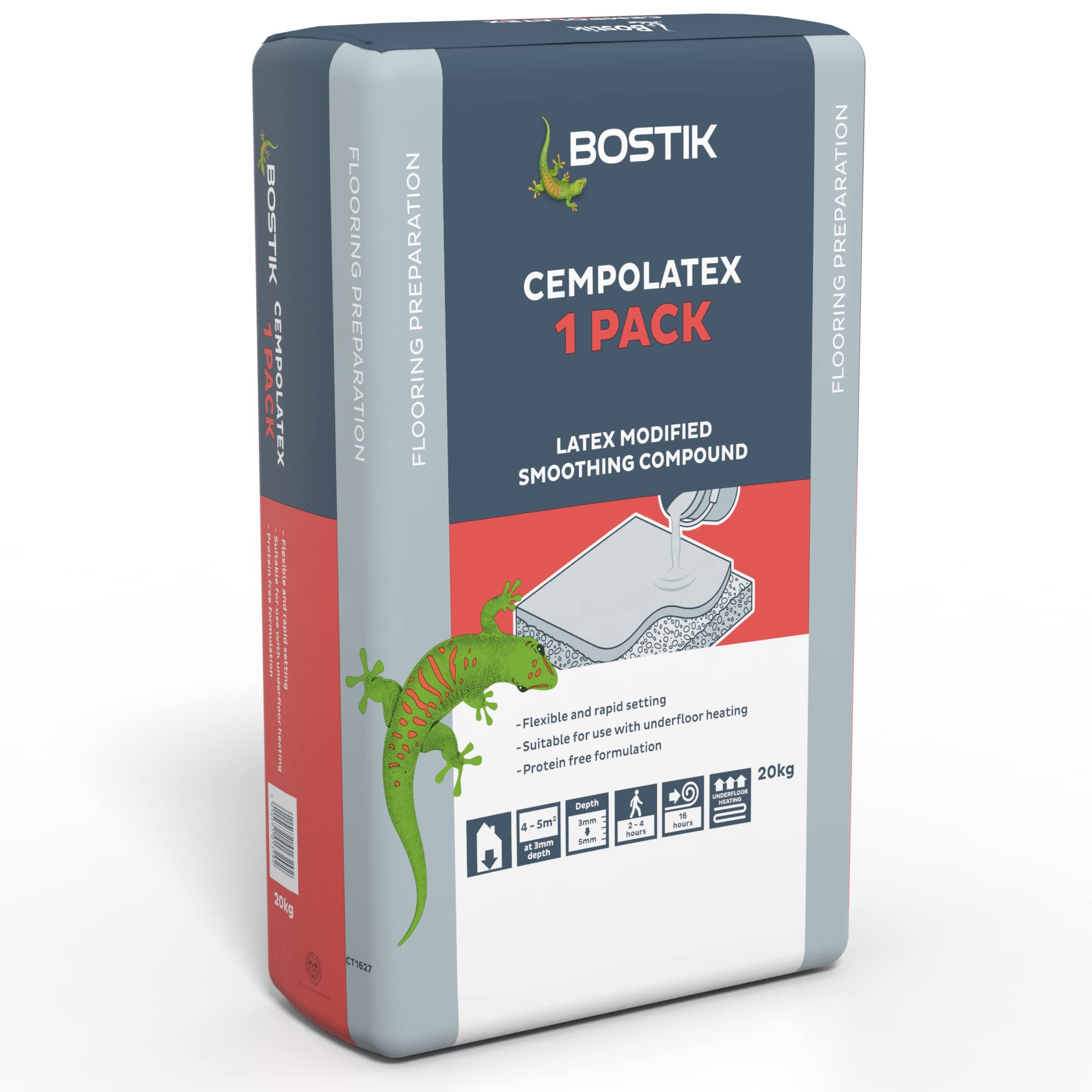 Bostik Cempolatex 1 Pack, Latex Modified Floor Smoothing Compound, Colour: Grey, 20kg