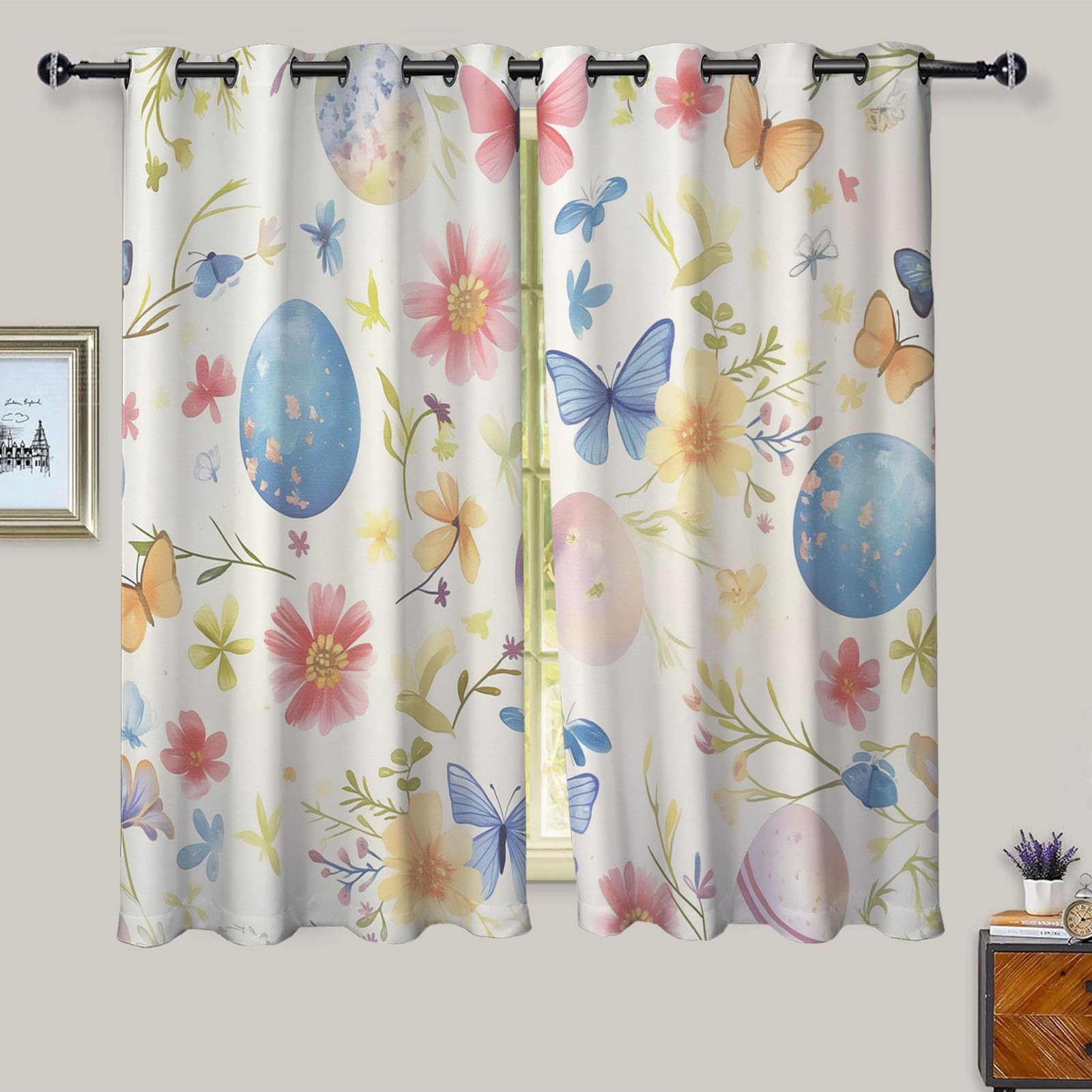 Rideau occultant imprimé de fleurs lot de 2 draperies à oeillets 140x240
