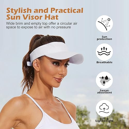 Miniatura 5 de Zando Sombreros de visera para mujer ajustables para playa, viseras para el sol para mujeres, deportes al aire libre, unisex, para golf, tenis,