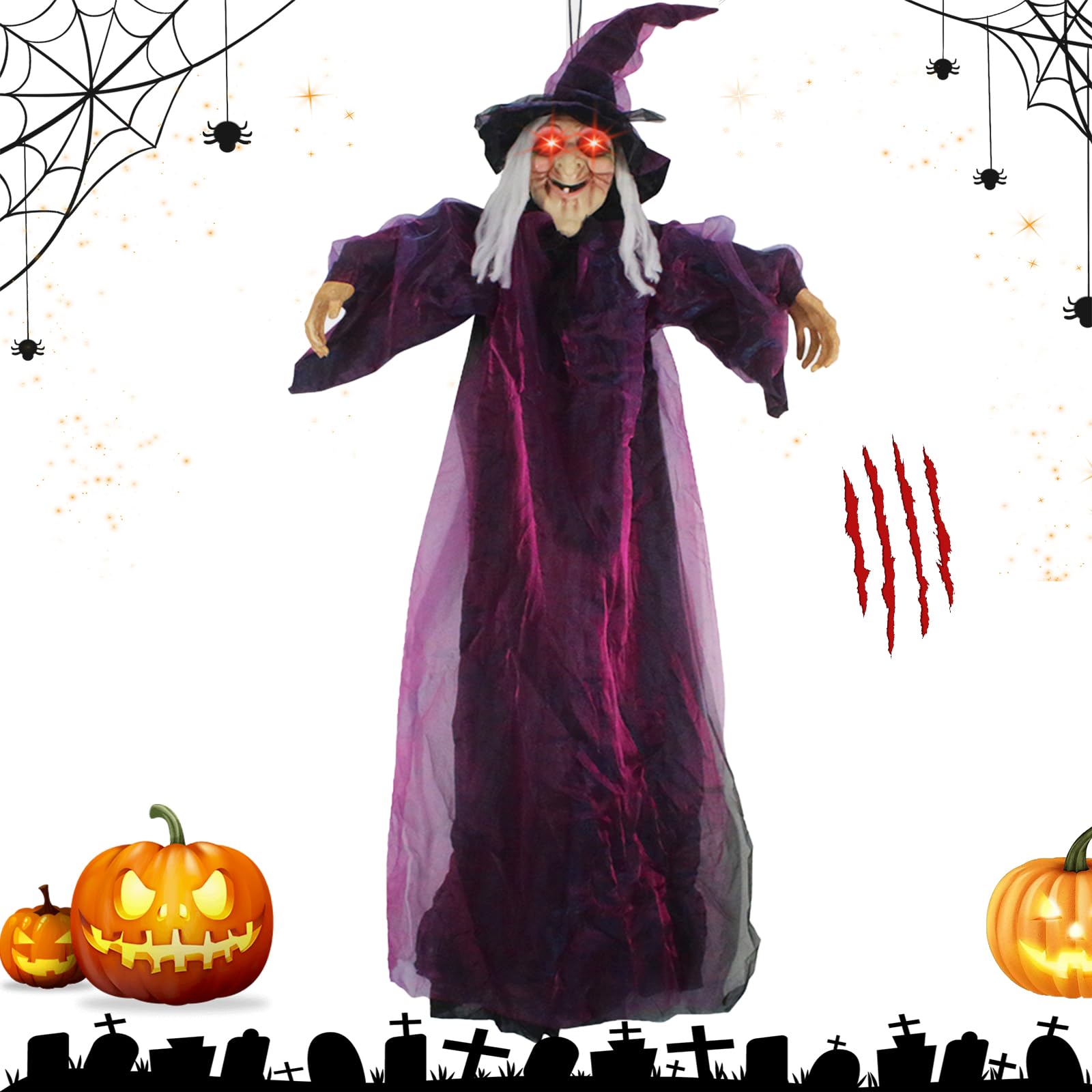 Décoration d'halloween pour jardin et cour : automate sorcière animée à suspendre modèle A
