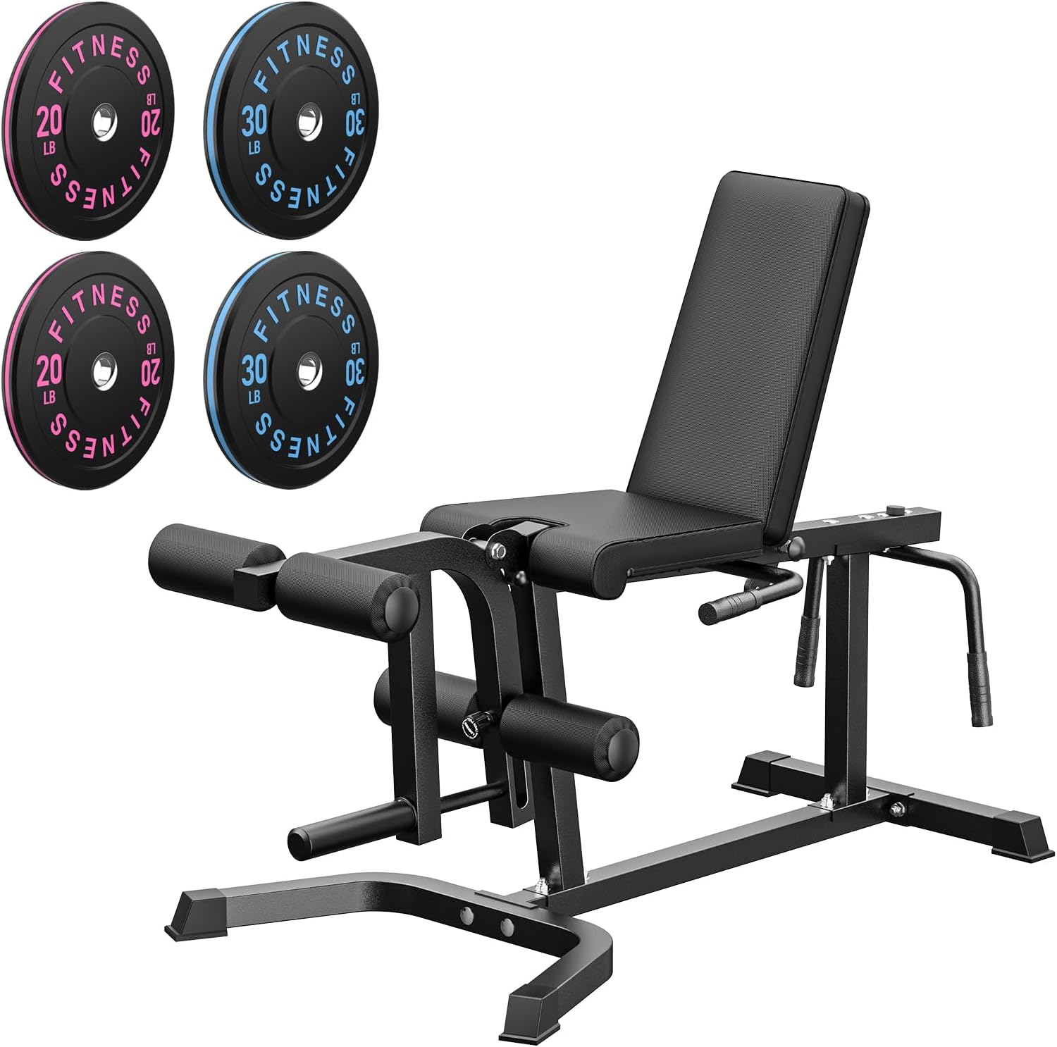 PAPABABE Leg Extension and Curl Machine, Adjustable Leg Machine, Seated Leg Extension and Lying Leg Curl Machine, Lower Body Workout Equipment for Home Gym, Compatible with 1'' and 2'' Weight Plates