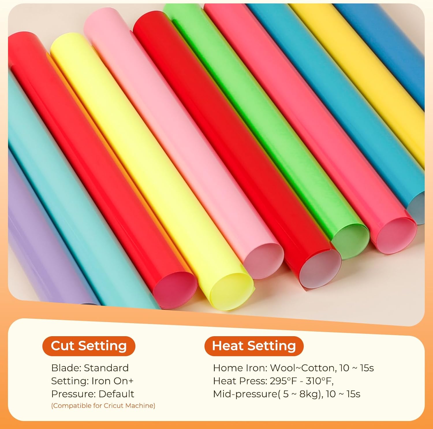HTVRONT Bright Heat Transfer Vinyl,25 Pack 12"x10" Iron-On Vinyl for T-Shirts,24 Assorted Multi-Color HTV Vinyl for All Cutting Machine,Easy to Cut & Transfer