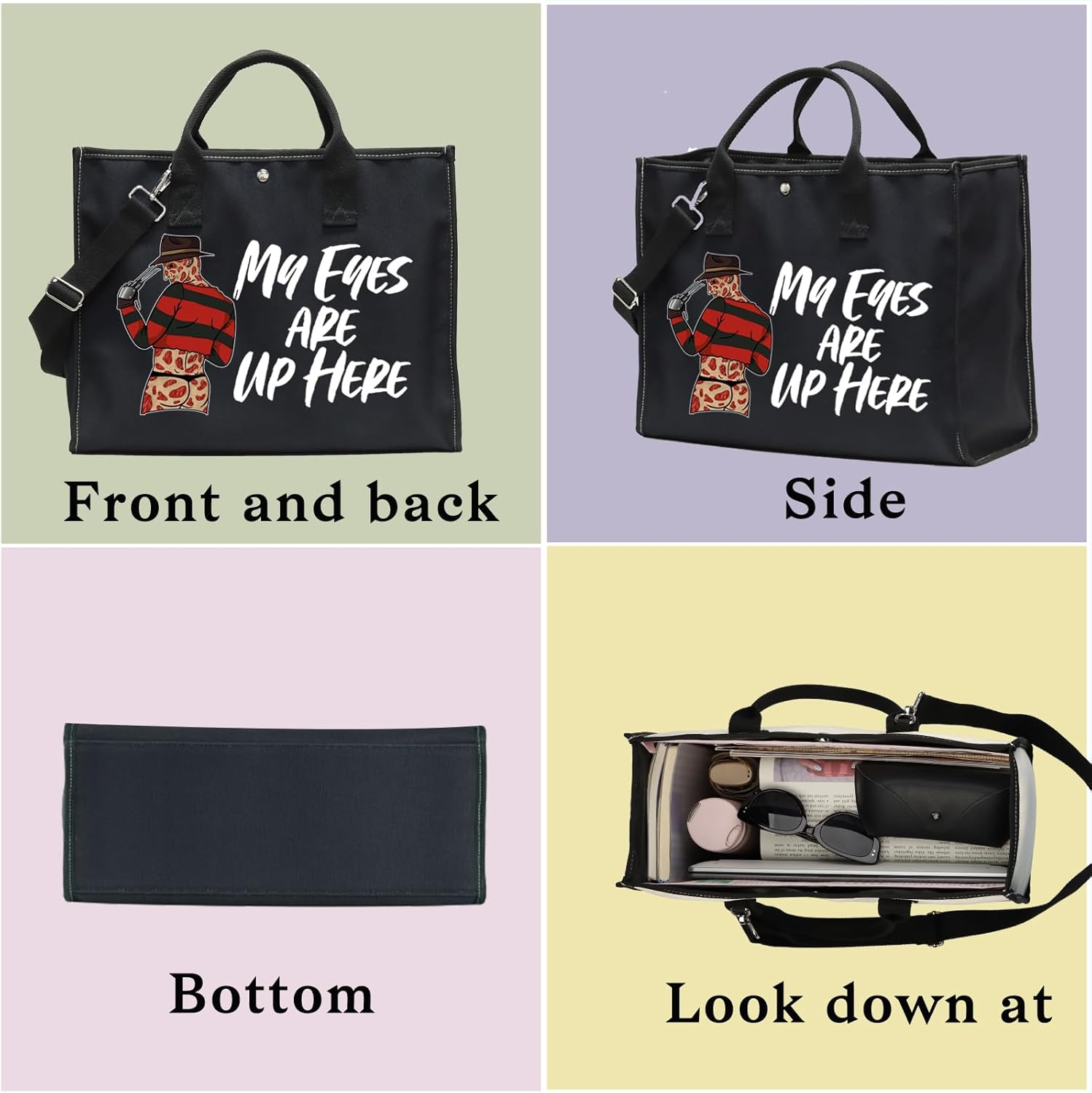 WZMPA Horror Movie Cosmetic Makeup Bag - Inspired Gift 'My Eyes Are Up Here' Zipper Pouch Bag For Movie Fans (Eyes Up Here BG) - Image 3