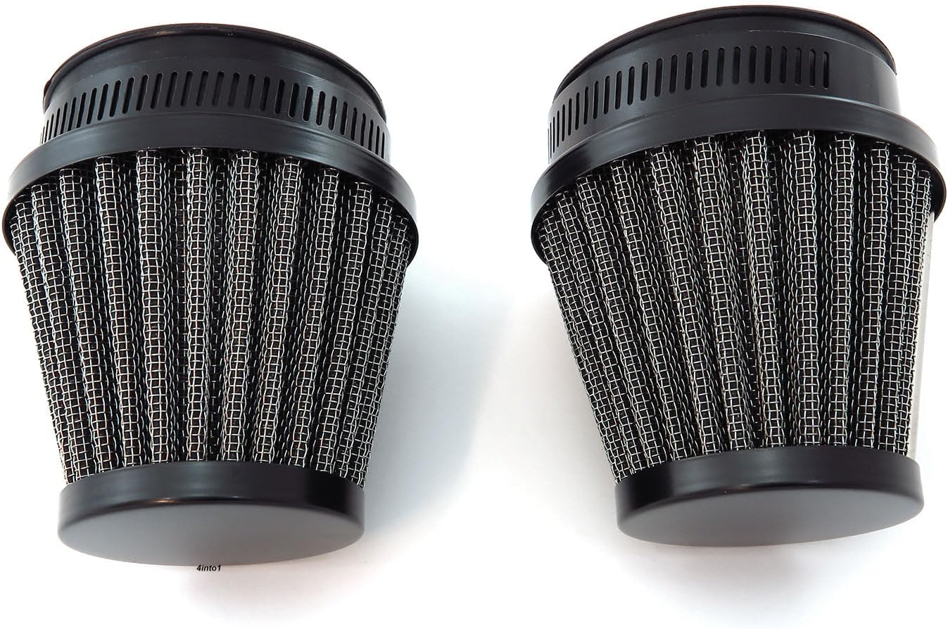 Set of 2 Black Motorcycle Performance Air Filter Pod 50mm Fits - Honda Kawasaki Yamaha Suzuki