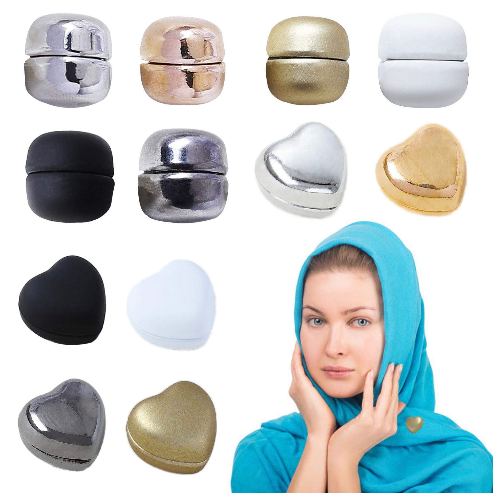 8 Hijab Magnete – Nadellos, Herzförmig & Rund, Sicher Für Seide Und Empfindliche Stoffe