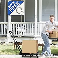 Vista 6 de SPACEKEEPER - Carro de mano plegable, carrito resistente de equipaje de 500 libras, carrito de plataforma utilitaria con 6 ruedas y 2 cuerdas