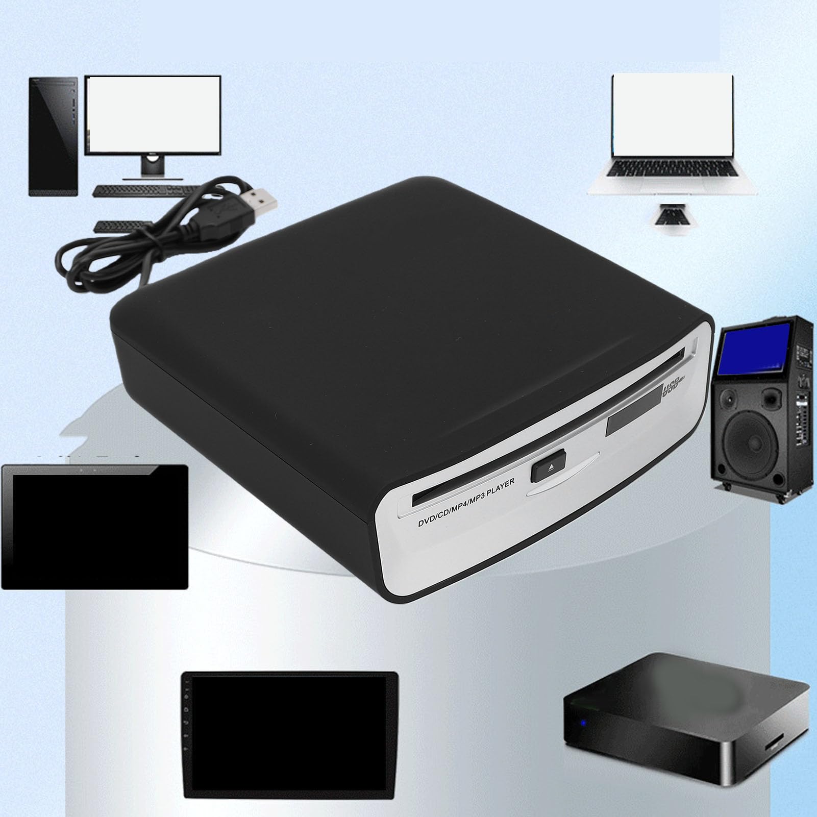 Przenośny Samochodowy Odtwarzacz CD, Profesjonalny, Odporny na Wstrząsy, Odporny na Przeskakiwanie Odtwarzacz Wznawiania Odtwarzania Zewnętrzny CD DVD USB do Pojazdów