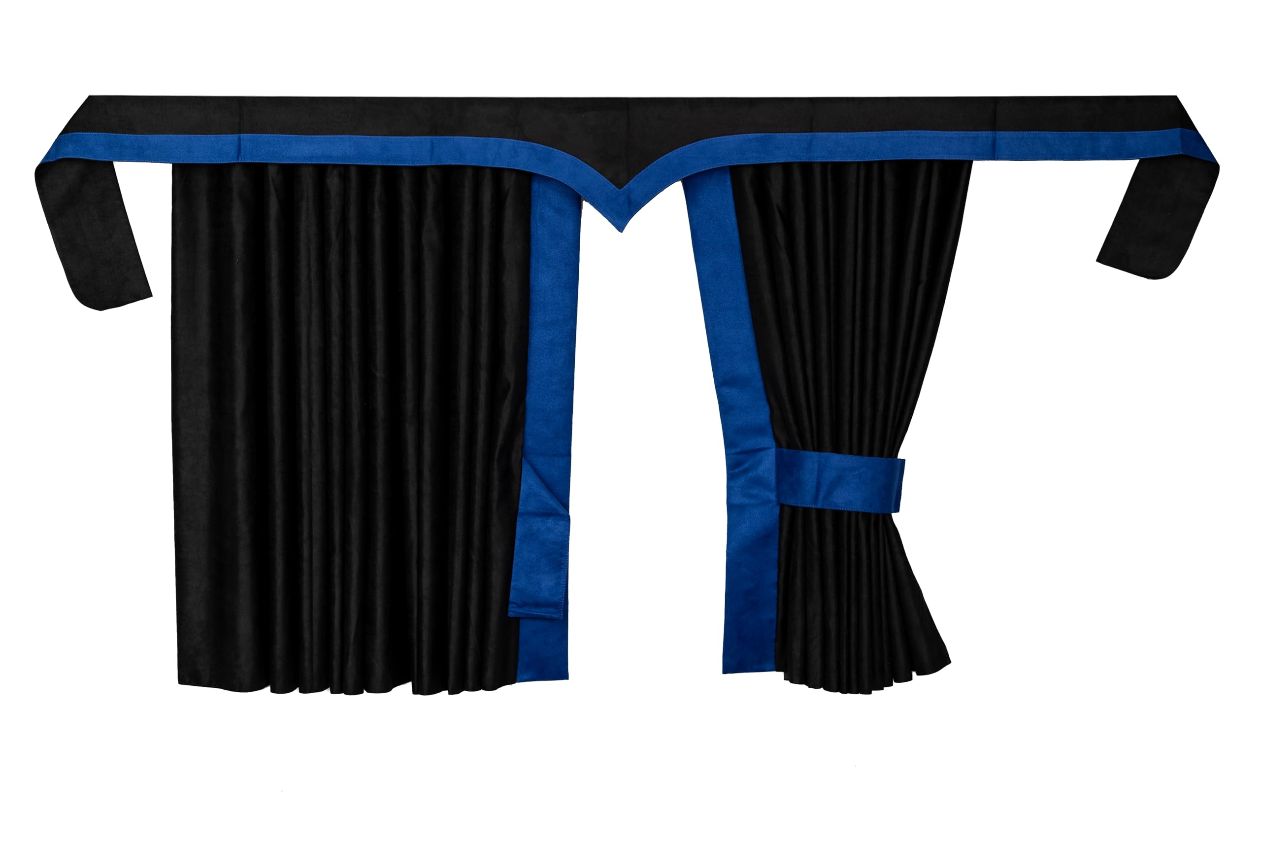 LKW Vorhänge passend für Volvo FH FH4 FH5 5-teiliges Gardinen-Set Schwarz Blau mit Borde Haken