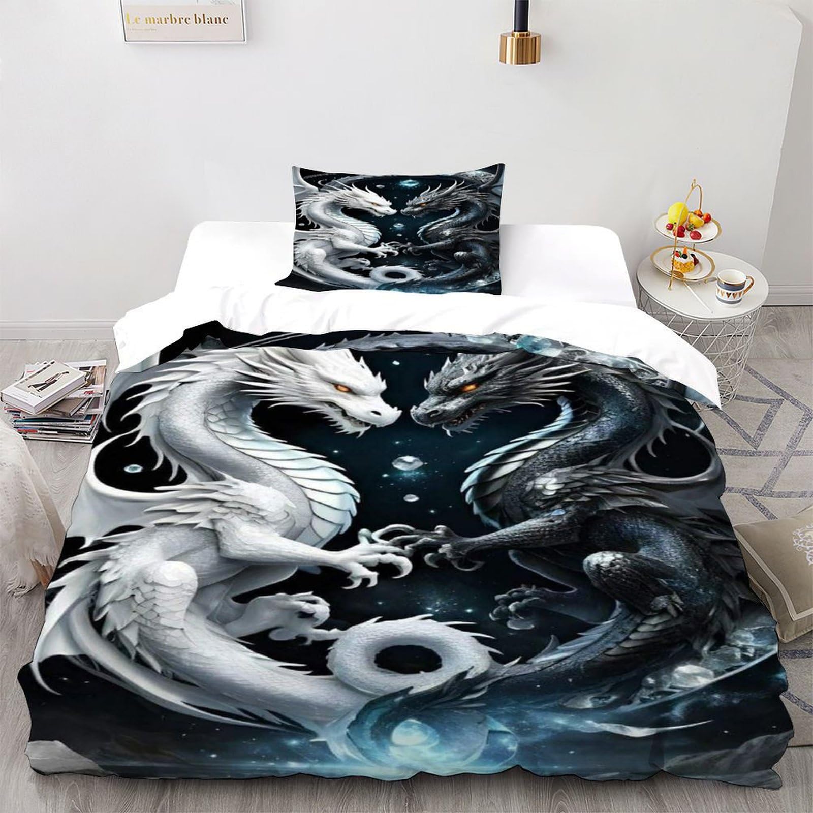 Ensemble de couette double loup noir et blanc housse de couette 135x200 facile à entretenir