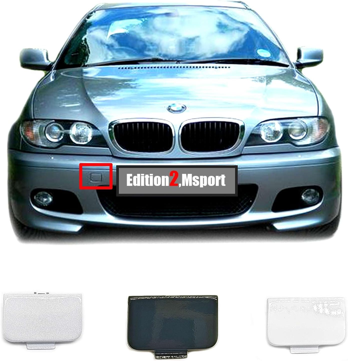 Front Tow Cover for 99-04 BMW 3 Series E46 Msport 4-Door 323i 320i 325xi 325i 330xi 330i 1999 2000 2001 2002 2003 2004 Bumper Hook Eye Towing Cap
