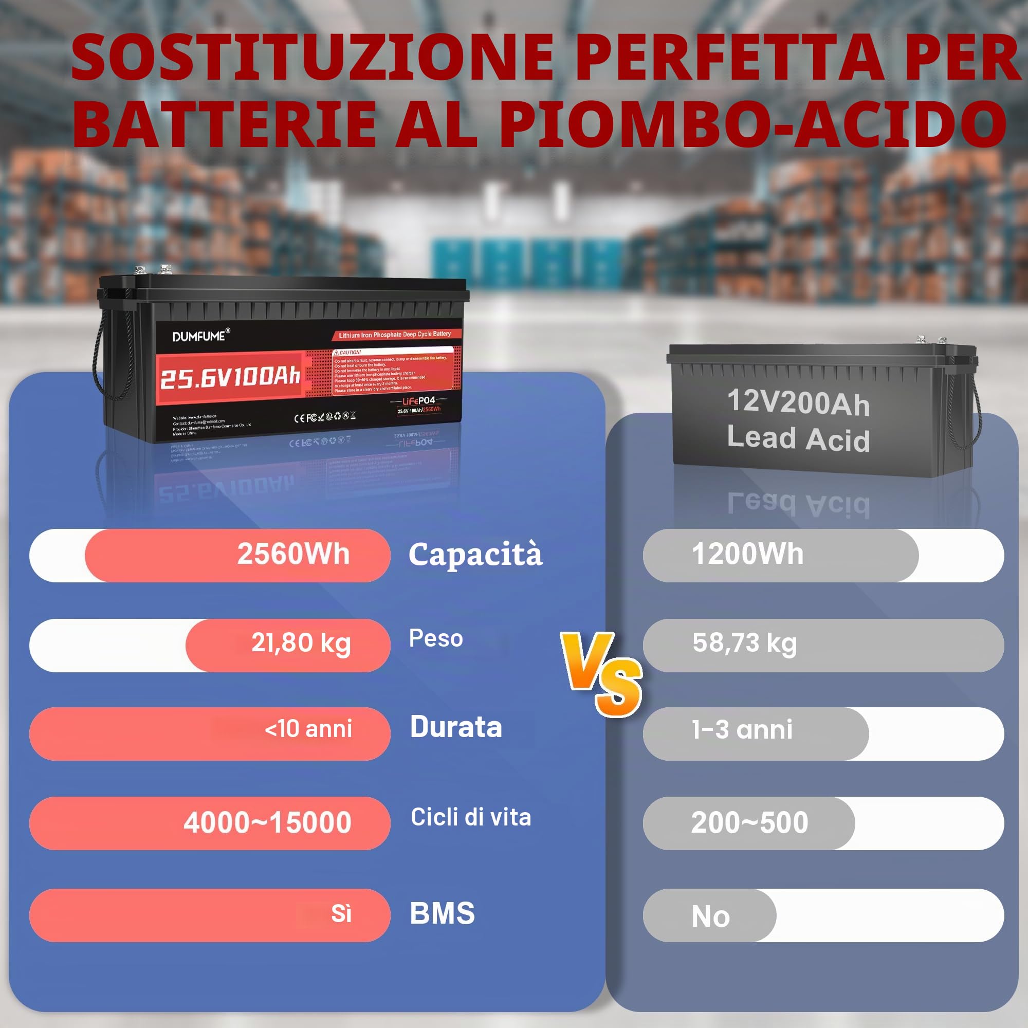 Batteria Litio Ferro Fosfato 24V 100Ah con BMS 100A | Protezione Basse Temperature per Accumulo Solare, Conversione Camper, Impianto Solare Isolato, Applicazioni Autonome