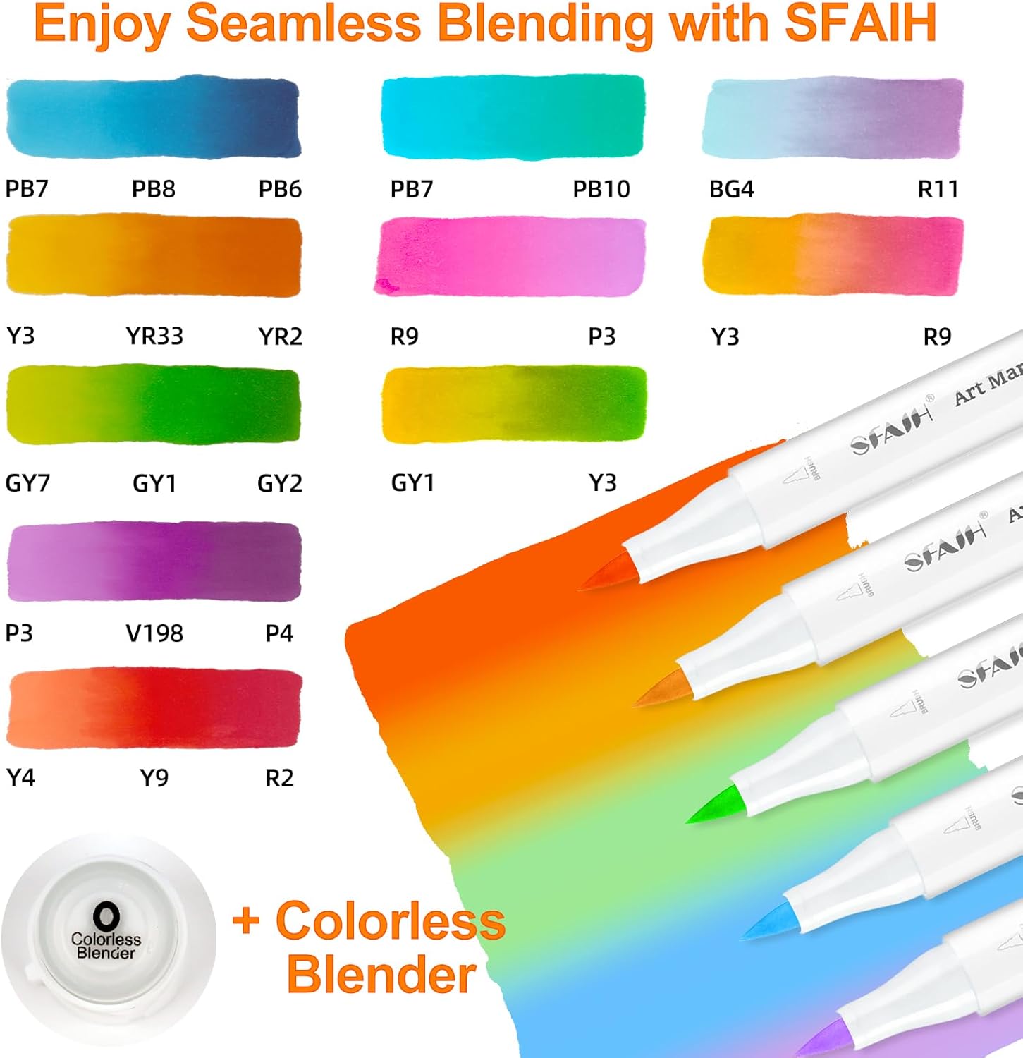 SFAIH 48 Colors Alcohol Markers - Dual Tips Art Set, Brush & Chisel Nibs, Ideal for Artists & Adults, Coloring, Drawing & Illustration, Includes 1 Blender - Image 3