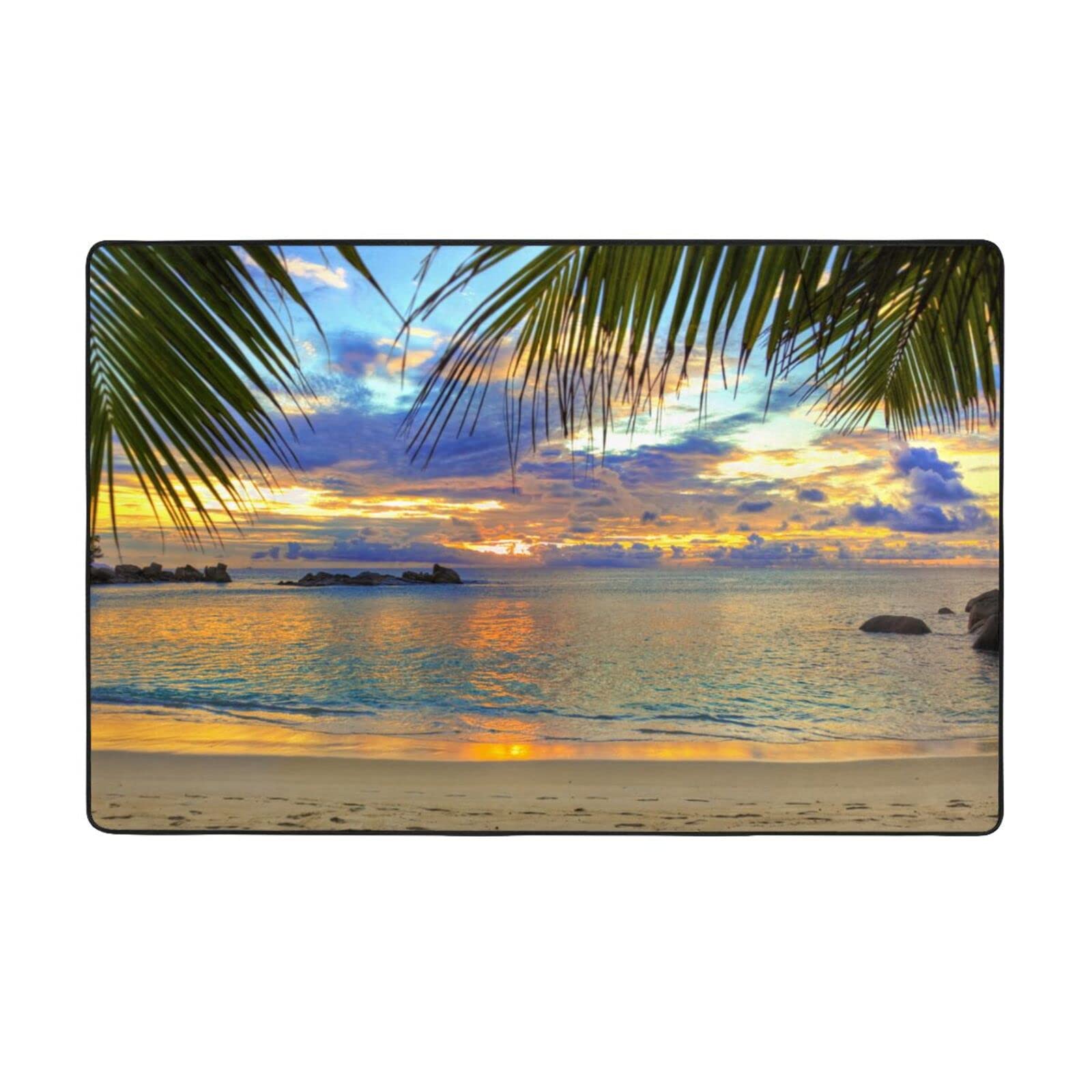 Tapis doux imprimé palmiers et océans grand format pour chambre et salon