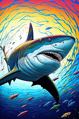 STOJAN Kit de pintura de diamante de tiburón submarino, pintura de diamante 5D, proceso de pintura digital de diamante redondo, fácil interactivo,