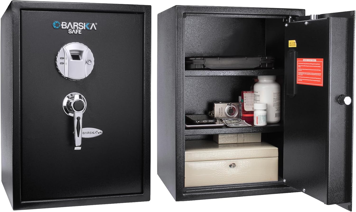 Barska Biometric Fingerprint Safe – Quick Access Security Safe with 2.5-Second Keyless Entry, Solid Steel Construction & Backup Key for Home, Office & Valuables Storage - biometric safe medium safe