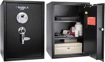 Barska Biometric Fingerprint Safe Quick Access Security Safe with 2.5-Second Keyless Entry, Solid Steel Construction & Backup Key for Home, Office & Valuables Storage - biometric safe medium safe