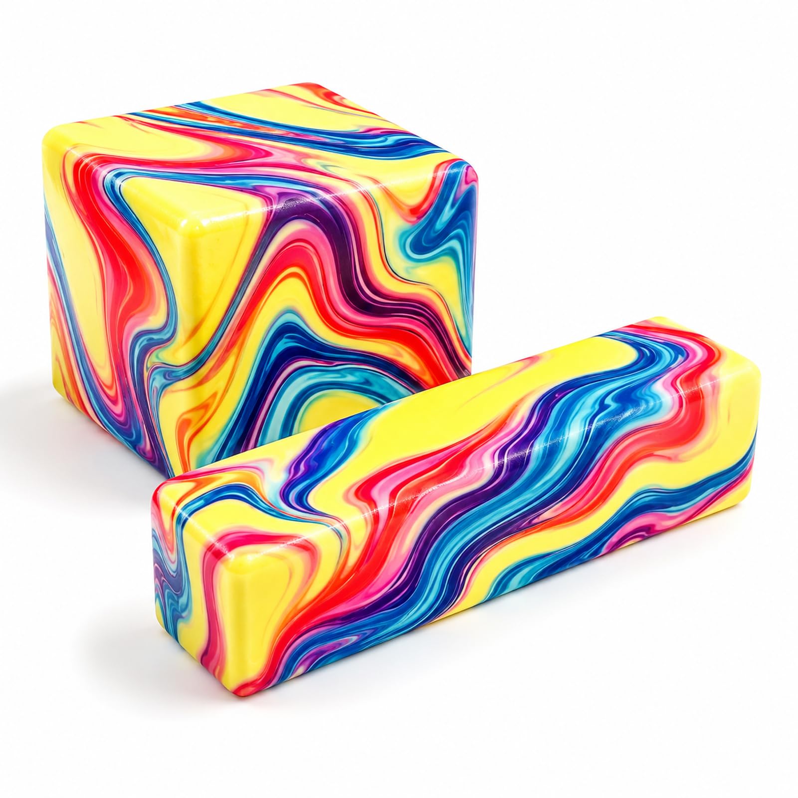 2Pcs Butter Squishy and Cheese Squishy Set, Textured Lava Milk Stick and Large Rainbow Cheese Block, Soft Squeeze Set for Quiet Hand Activity