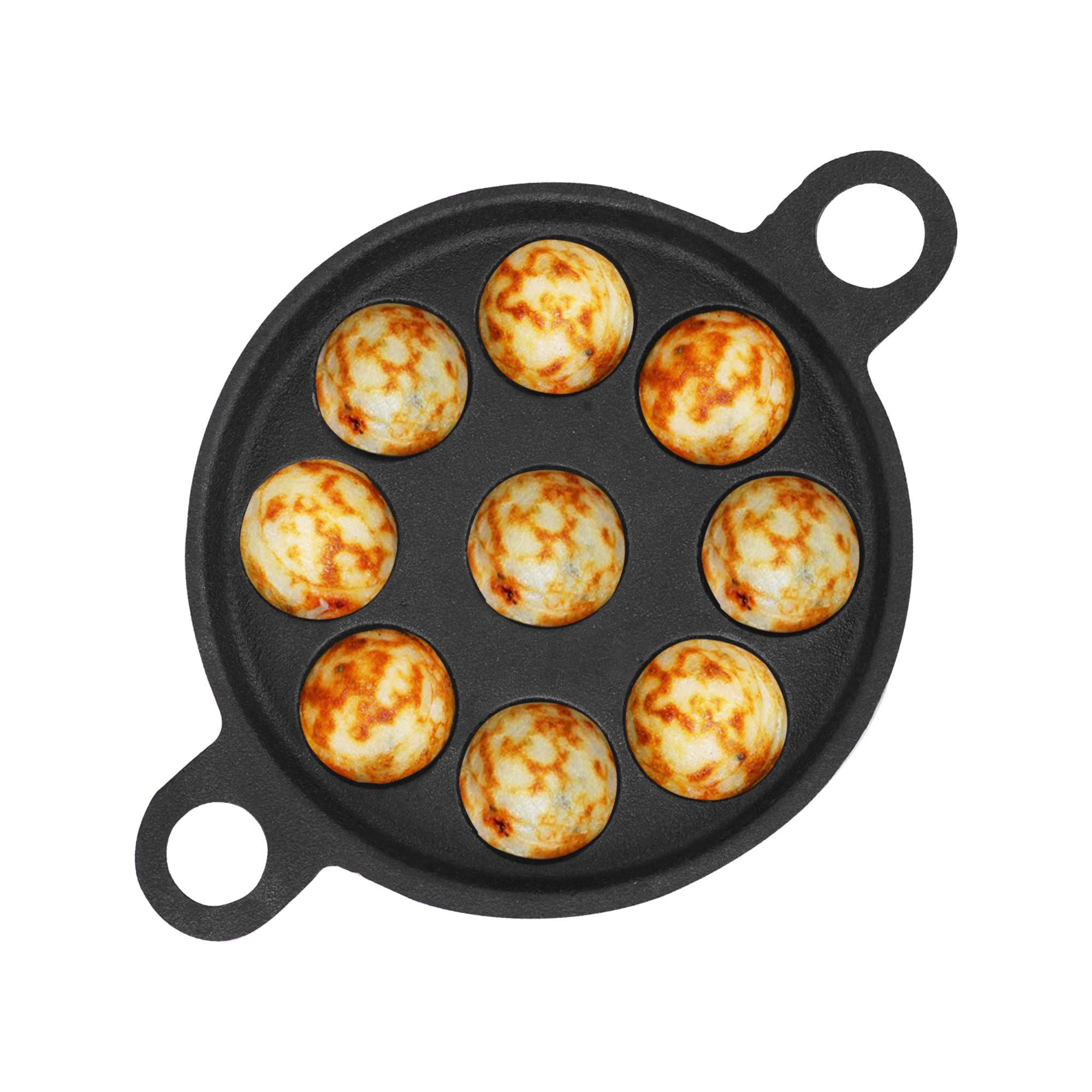 The Indus Valley Super Smooth Cast Iron Paniyaram Pan/Appe/Ponganalu/Paddu Pan, 9 Pit, 8.2 Inch, 2.7kg,Gas Compatible,Pre-seasoned,100% Toxin-free, Naturally Non-stick,Long Lasting,No Chemical Coating