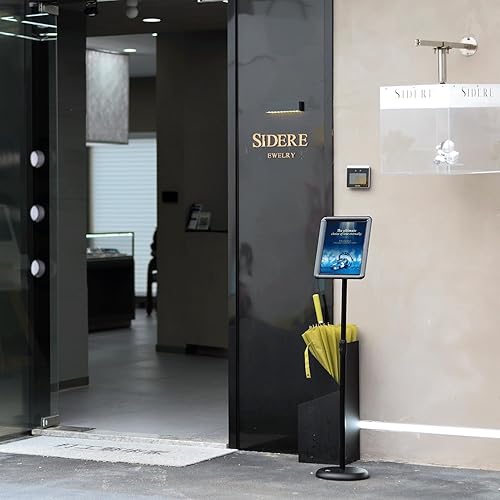 Miniatura 9 de Soporte para letreros 8.5 x 11 pulgadas, soporte de cartel ajustable con pedestal de rotación de 360 resistente, soporte de pie de pie para