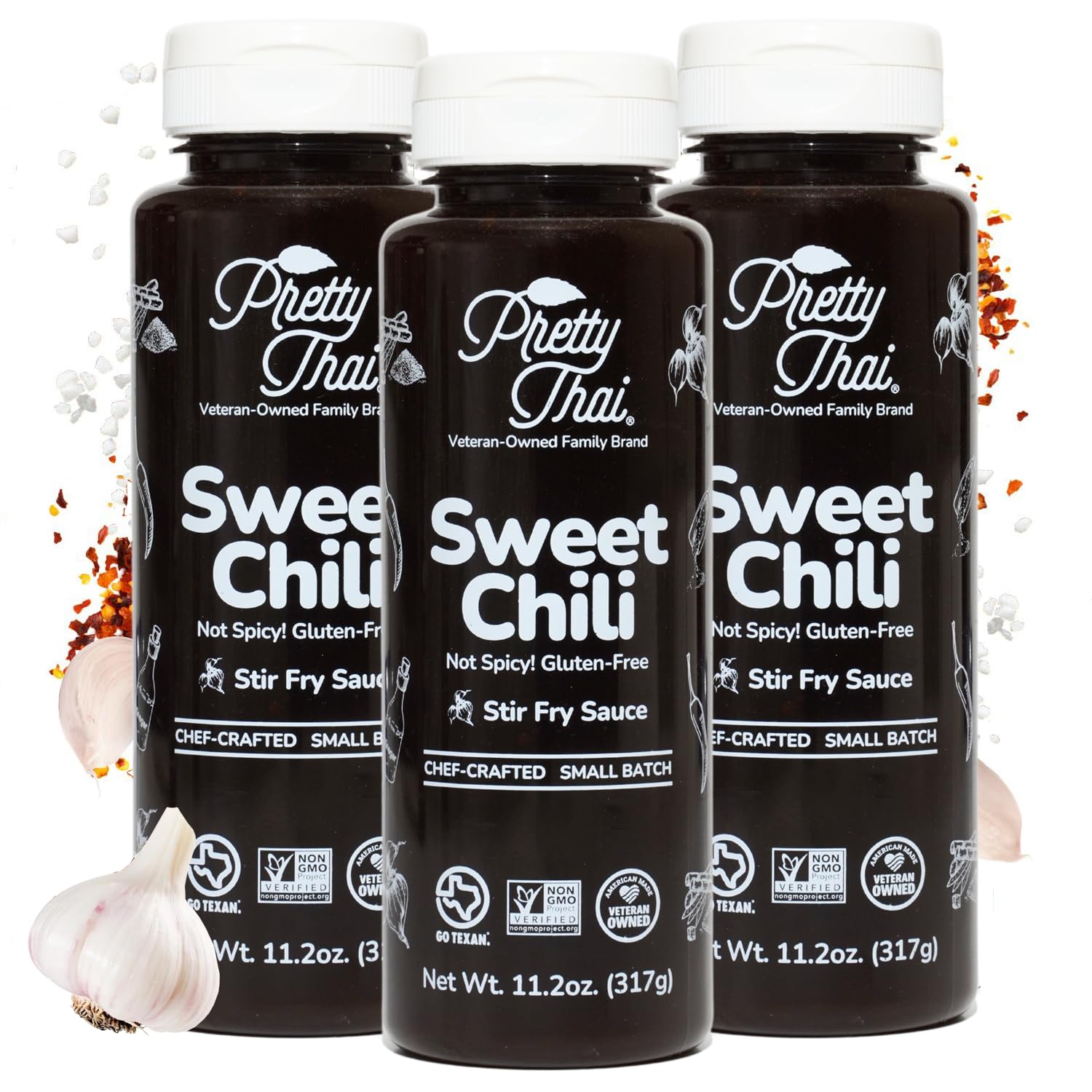 Pretty Thai Sweet Chili Sauce, Gluten Free Certified Non-GMO Authentic Vegan Stir Fry, BBQ Condiment, Dipping Sauce, Rice Seasoning, 100% Natural (