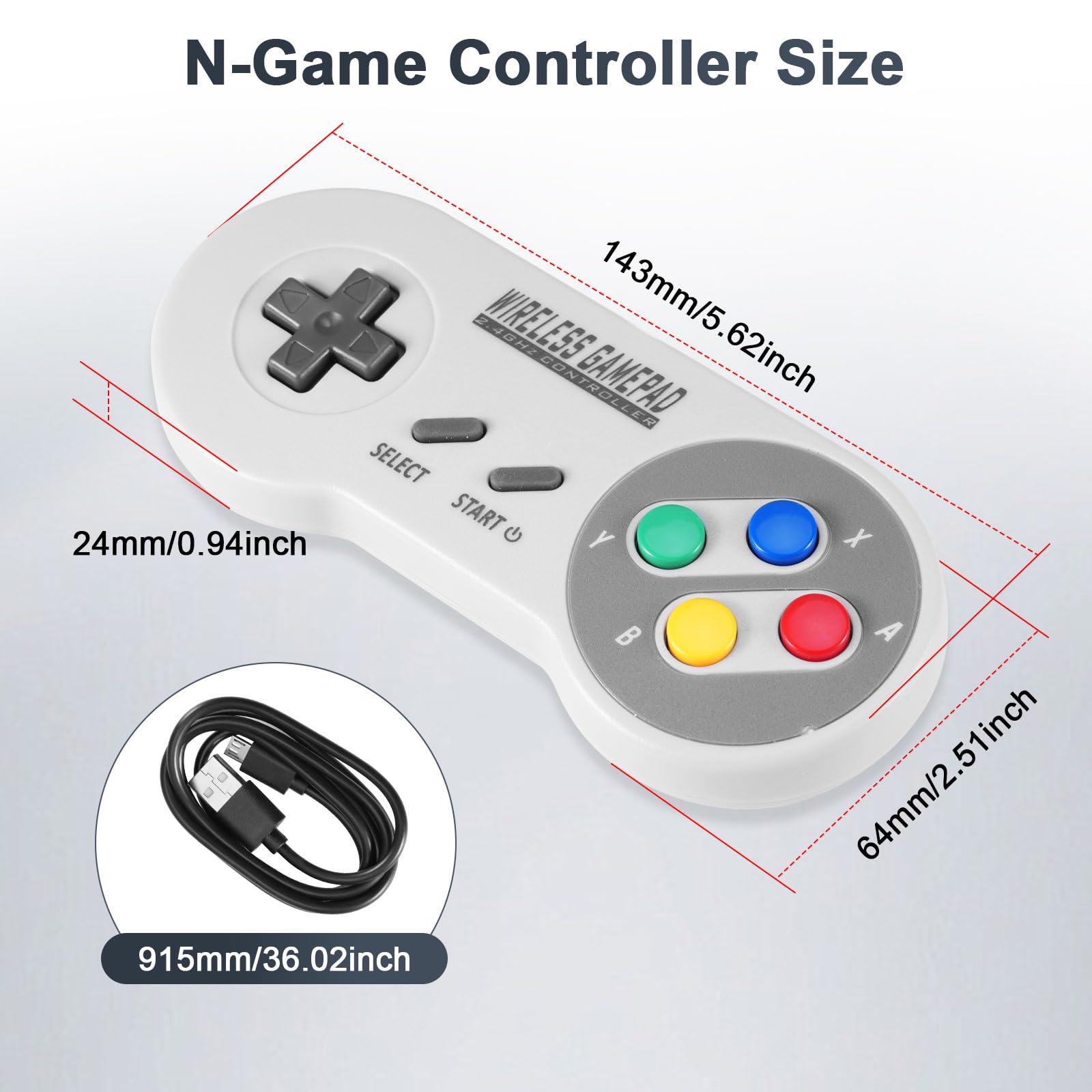 Binghe Controller SNES Wireless, SNES Game Controller Classic Mini Edition con Ricevitore SNES e Ricevitore USB 2.4GHz Compatibile con Switch/Switch OLED/Windows PC/MAC OS/Raspberry Pi(2 pezzi)
