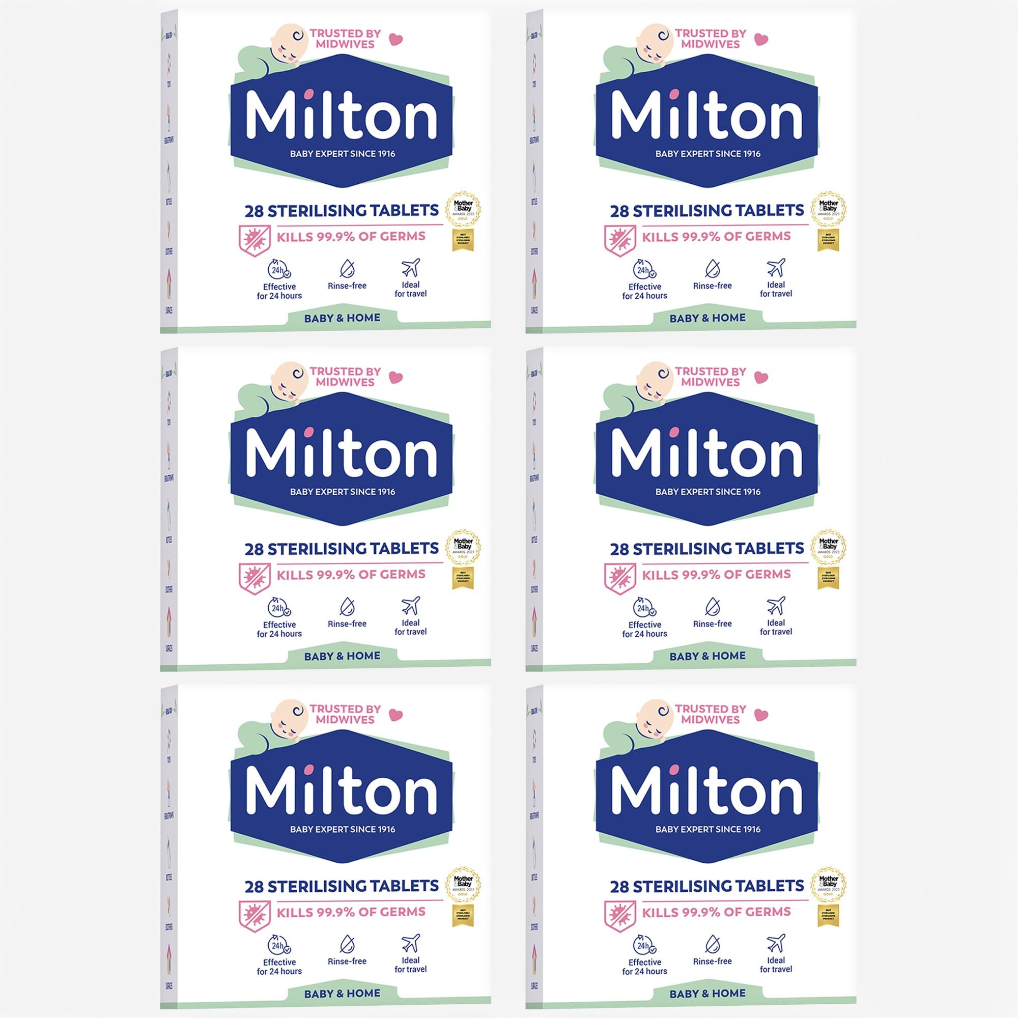 6 x 28 Milton Sterilising Tablets for Cleaning Baby Bottles, Feeding Accessories and Breastfeeding Equipment. Rinse-Free and Ideal for Home, Travel and Daily Hygiene(168 Tablets)