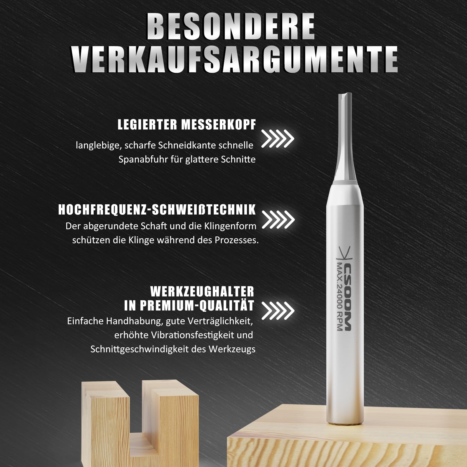 CSOOM TCT-Professional frez do rowków trzonek 8 mm, szlifierka prosta CNC, frez do drewna, nadaje się do przycinania i frezowania rowków 3 mm
