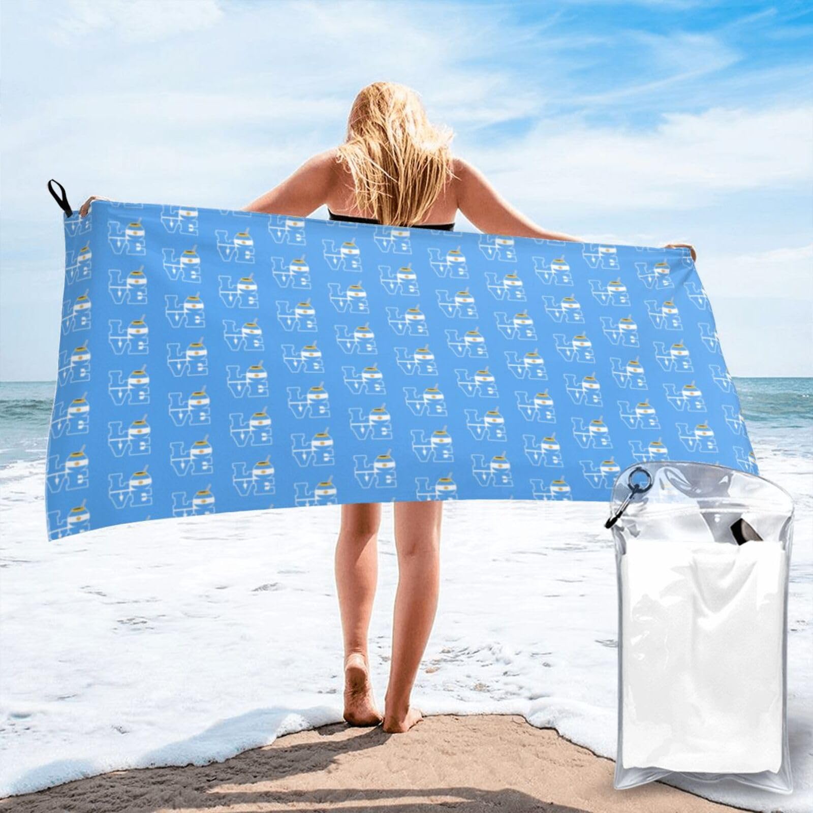 FHIZOAL Love Argentina Flag Quick Dry Towel Microfibre Towel Super Absorbent Ultra Compact Gym Sports Beach Camping Travel
