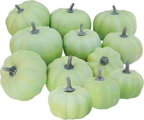 BESTTOYHOME 12 Piezas Calabazas Artificiales Pequeñas Surtidas Verde Claro Calabazas Falsas Calabazas Decorativas de Cosecha Rústica Calabazas de