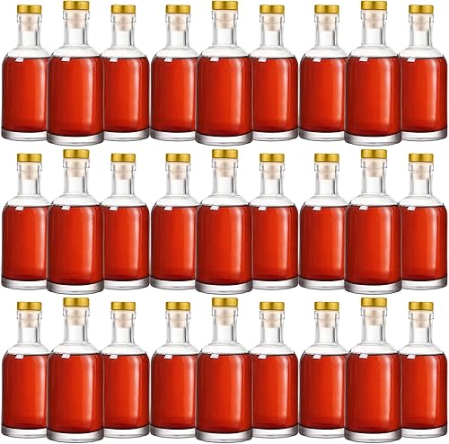 Miniatura 8 de Dandat 24 botellas de vidrio transparente de 3 onzas con tapa hermética en T Top, botellas de vino de 3.4 fl oz, botellas de salsas de fondo pesado,
