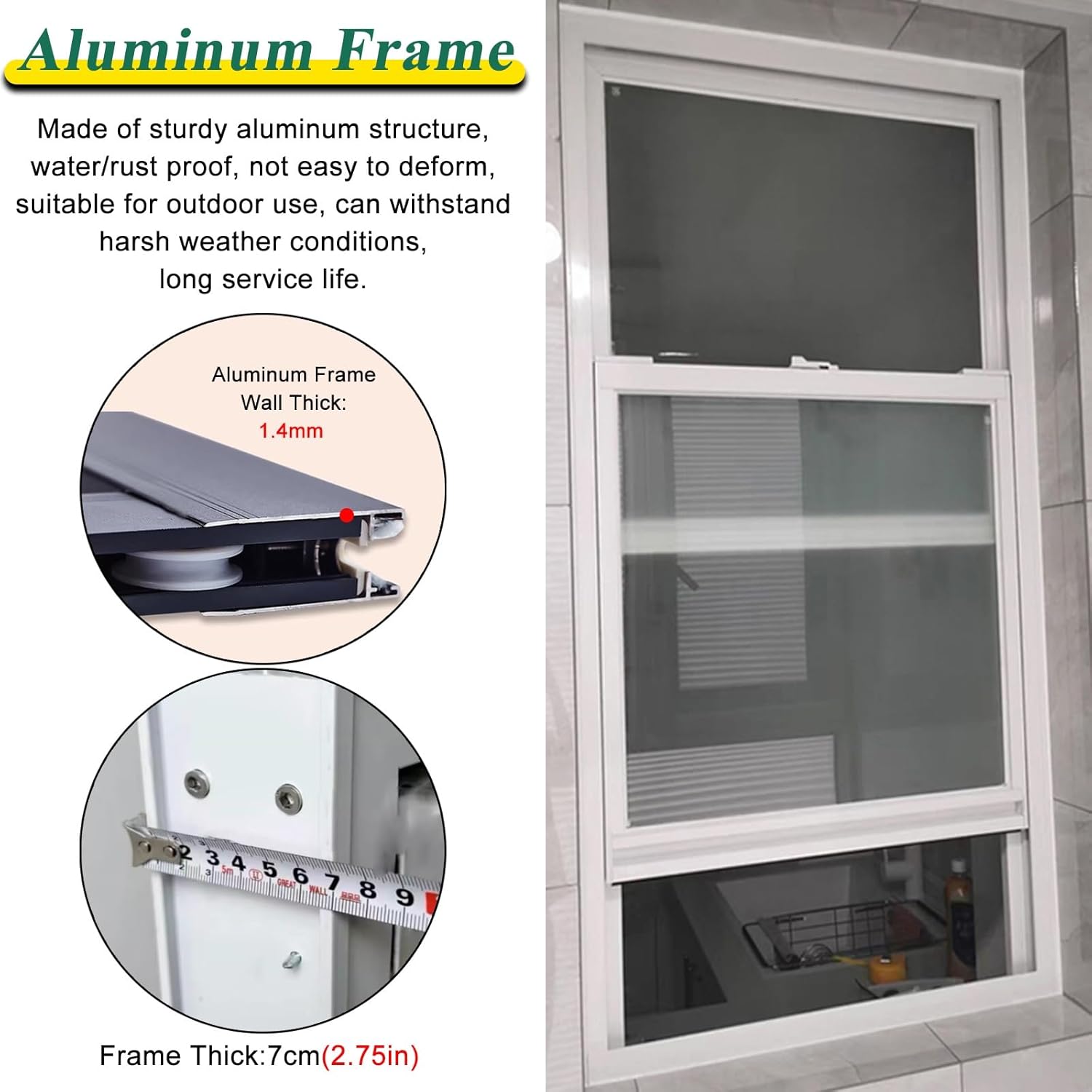 Flush Mount Shed Window with Tempered Glass & Screen - Vertical Sliding Aluminum Ventilation Window for Barns, Playhouses, and Chicken Coops, 14x35 in / 35x88 cm