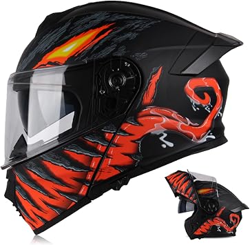 Modular Motorcycle Helmet for Men Women, Flip Up Full Face to Open Face Helmet, DOT & FMVSS 218 Certified, Dual Visor, Removable & Washable Liner