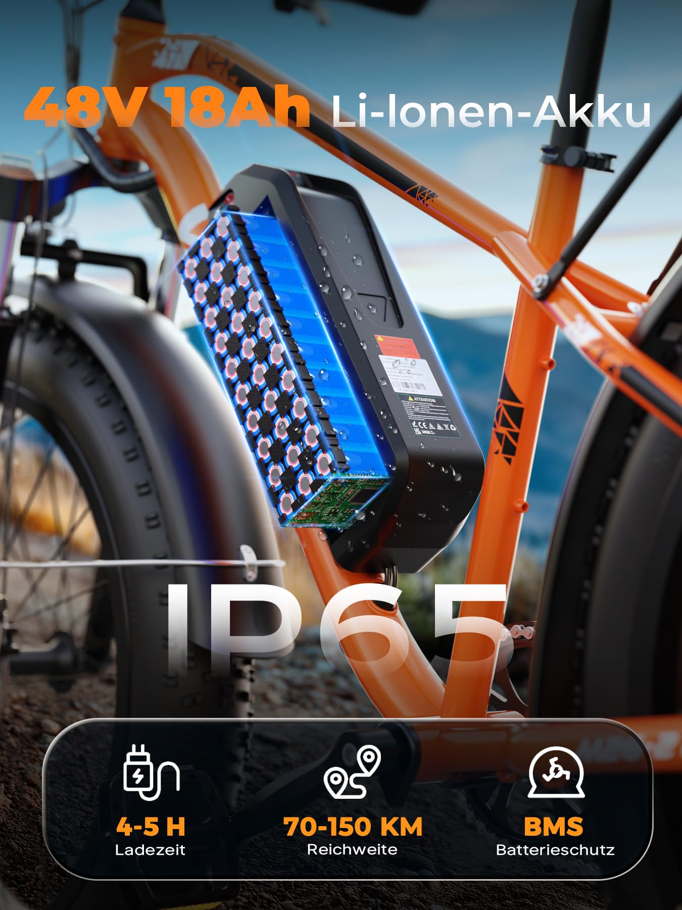 VARUN E Bike, E-Bike Herren mit 26 * 4.0" Fat Tire, 48V 18AH Akku, Bis zu 150 KM, 85Nm 250W Motor, 25KM/H, Offroad Ebike Mountainbike mit 7-Gang, All-Terrain Elektrofahrrad Herren, EU-Konformes