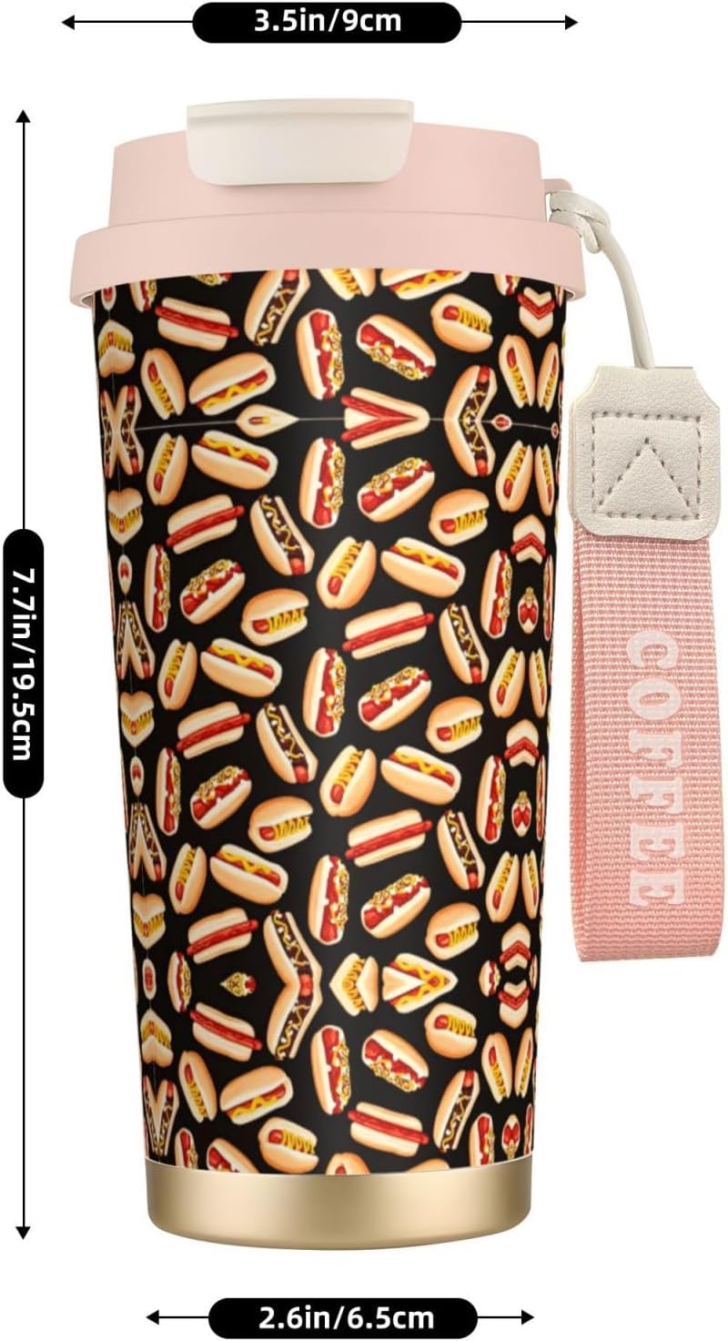 Fun Food Hot Dogs Print Leakproof Insulated Coffee Mug,Stainless Steel Dual Drink Travel Tumbler,17 OZ