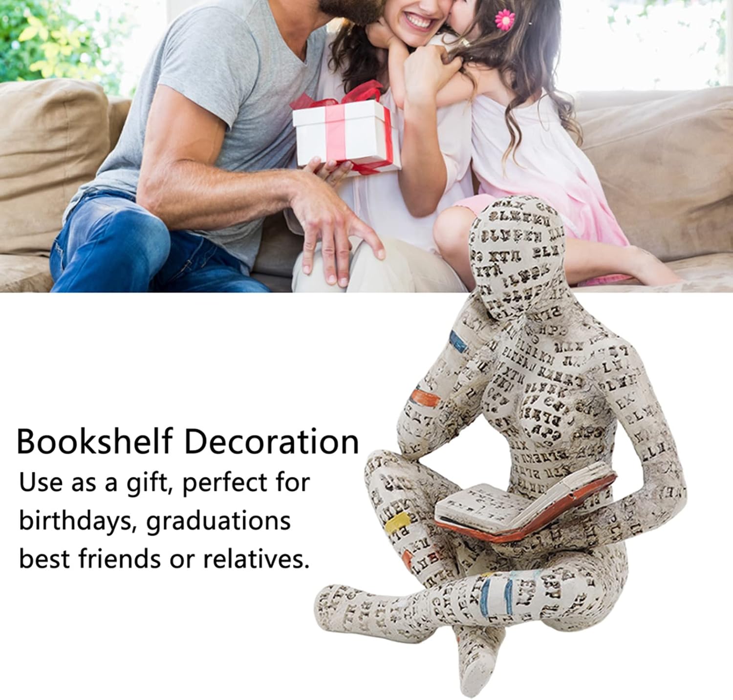 Oumefar Reading Woman Statue Pulp Woman Reading Bookshelf Decor, Thinker Statue for Home Decor Contemporary Style(G)