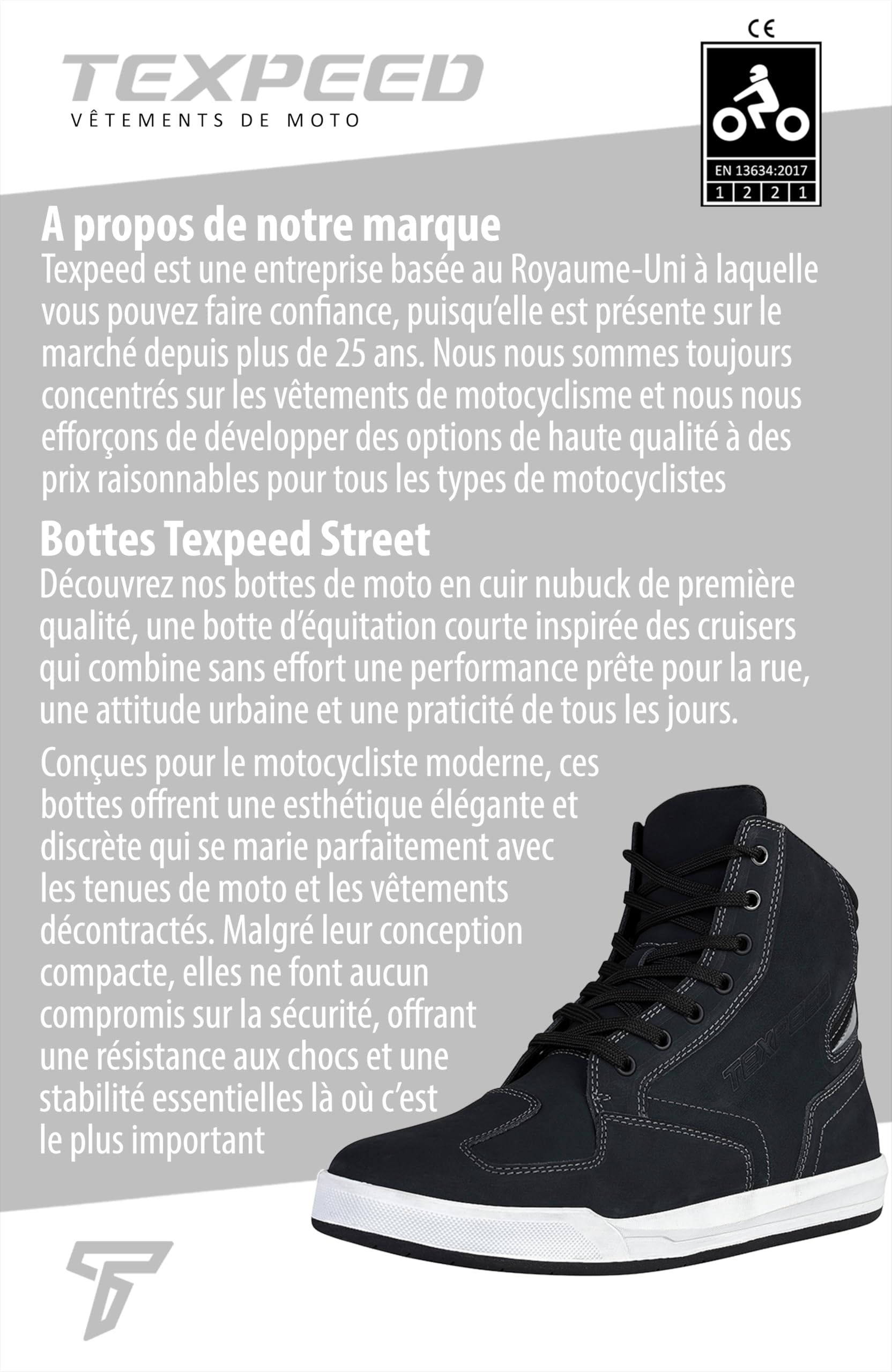 Texpeed Bottes De Moto Pour Hommes Homologuées - Chaussures De Motard En Cuir De Protection - Bleu Gris - Courte longueur - Taille 43 EU