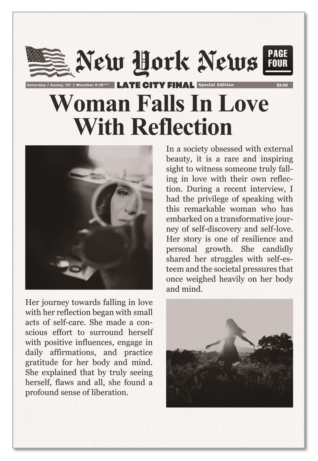 MINI ZOZI Black And White Wall Art 16X24 Vintage Retro Wall Decor Aesthetic Funky Trendy Room Decor Canvas Prints Posters Self Care Reflection Feminism New York NYC Funny Quotes Large Poster News